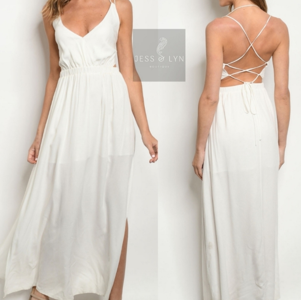 Off White Open Back Strap Dress